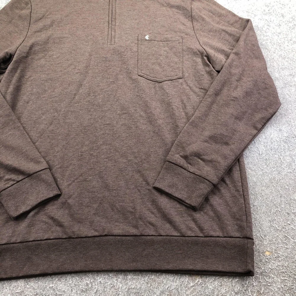 Criquet Sweater Mens Large Brown 1/4 Zip Pullover Knit Mock Neck Pocket Logo